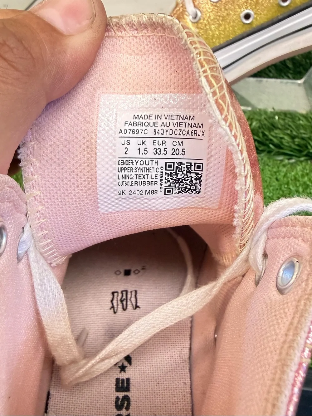 Converse Pink Glitter High Top Sneakers with Gold Heel Gradient